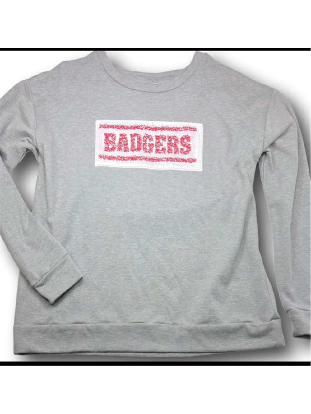 Women's ZOOZATZ Gray Red Badgers Wisconsin Sweatshirt XL